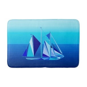 Tapete De Banheiro Nave de vela geométrica moderna / Iate, Azul Cobal