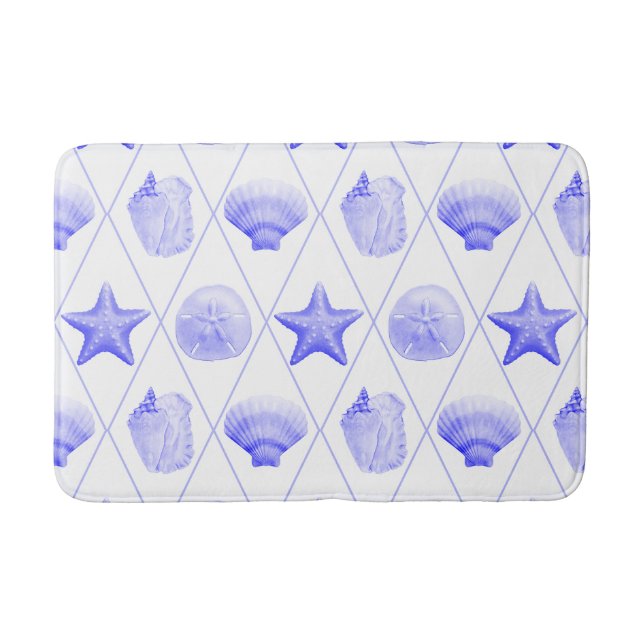 Tapete De Banheiro Navy Blue Coastal Seashells Starfish (Frente)