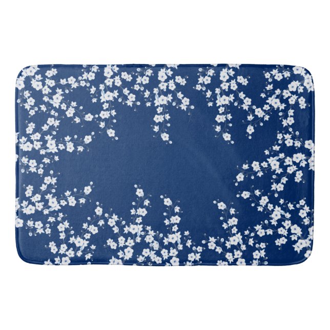 Tapete De Banheiro Navy Blue White Cherry Blossom  (Frente)