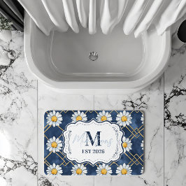 Tapete De Banheiro Navy Daisy Gingham Monogram Decor