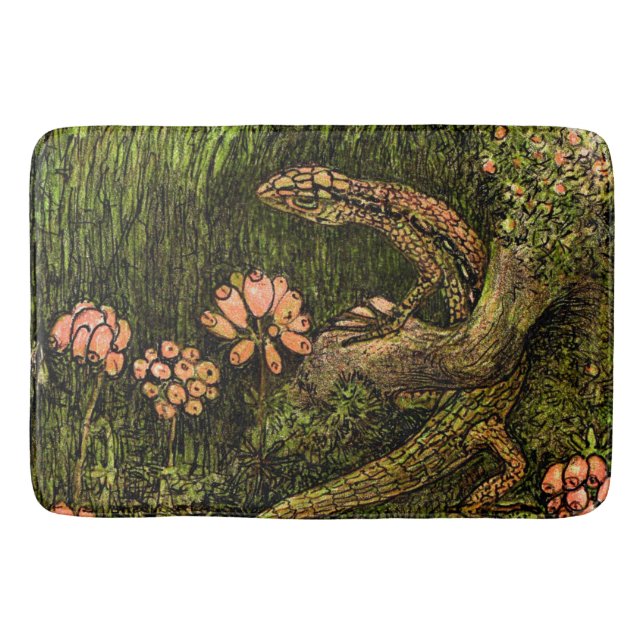 Tapete De Banheiro Neerlandês Art Nouveau Lizard e flores selvagens (Frente)