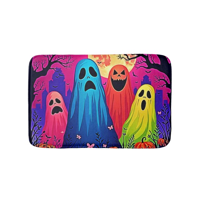 Tapete De Banheiro Neon Ghosts Halloween Party Design (frente)