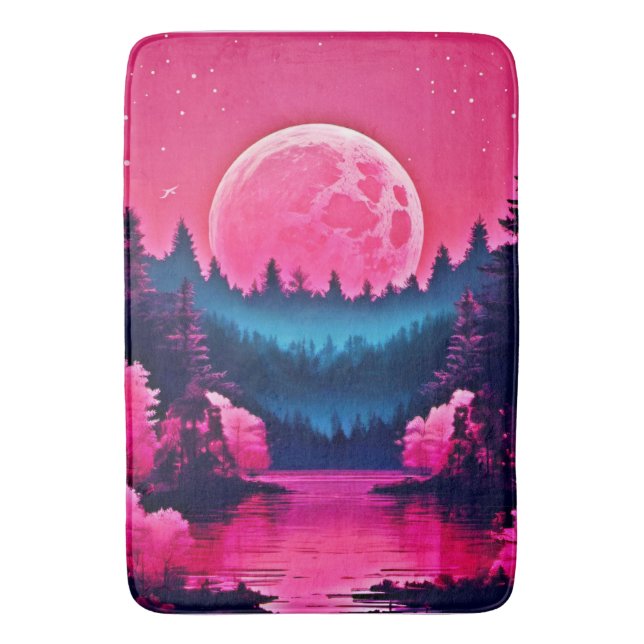 Tapete De Banheiro Neon Moonlit Fantasy Forest Lake (Frente Vertical)