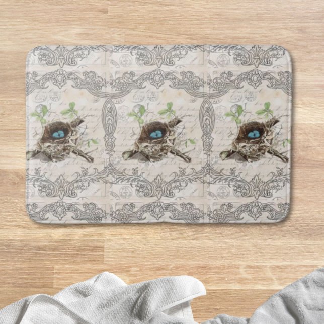 Tapete De Banheiro ninho botânico russo-chinês (rustic chic french country botanical bird nest bath mat)
