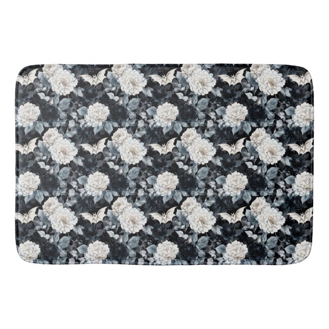 Tapete De Banheiro Nocturne Bloom - Bats & Blossomas em Monocromo (Frente)