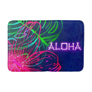 Tapete De Banheiro Noite Tropical de Luau Elétrico Neon Aloha