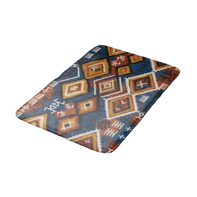 Tapete De Banheiro Nômade Índigo Terroso – Patchwork Tribal Artesanal (Angulado)