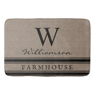 Tapete De Banheiro Nome da Família Monograma Burlap Style Farmhouse