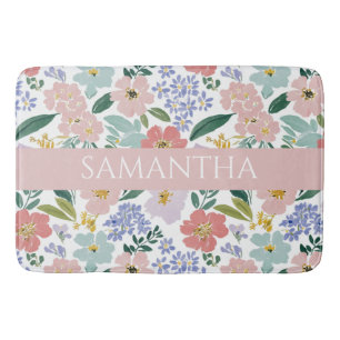Tapete De Banheiro Nome de Aquarela de Flor Silvestre Rosa Rubor