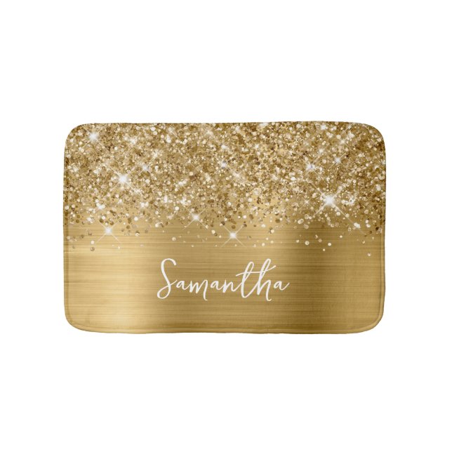 Tapete De Banheiro Nome do Glam Dourado da Glittery (frente)