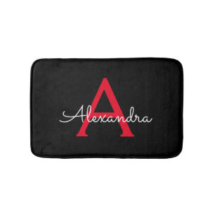 Tapete De Banheiro Nome do Monograma da Rapariga do Script Preto Verm