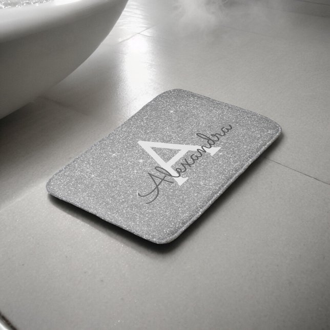 Tapete De Banheiro Nome do Monograma do Glitter de Silver Sparkle do  (Criador carregado)