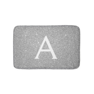 Tapete De Banheiro Nome do Monograma do Glitter Glitter do Luxo Silve