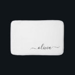 Tapete De Banheiro Nome do Monograma Girly de Script Moderno Branco N<br><div class="desc">Bath Mats do Nome do Monograma Simples Preto e Branco. Isso faz a formatura perfeita,  aniversário,  casamento,  chá de panela,  aniversário,  chá de fraldas ou presente de festa de solteira para alguém que ama luxo de vidro e estilos quíticos.</div>