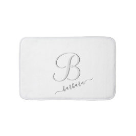 Tapete De Banheiro Nome do Monograma Personalizado Branco Elegante