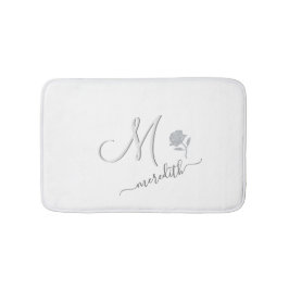 Tapete De Banheiro Nome do Monograma Personalizado Branco Elegante