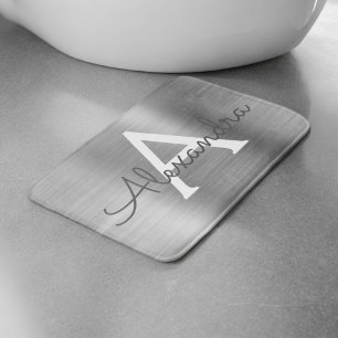 Tapete De Banheiro Nome e inicial escovados prata do monograma do