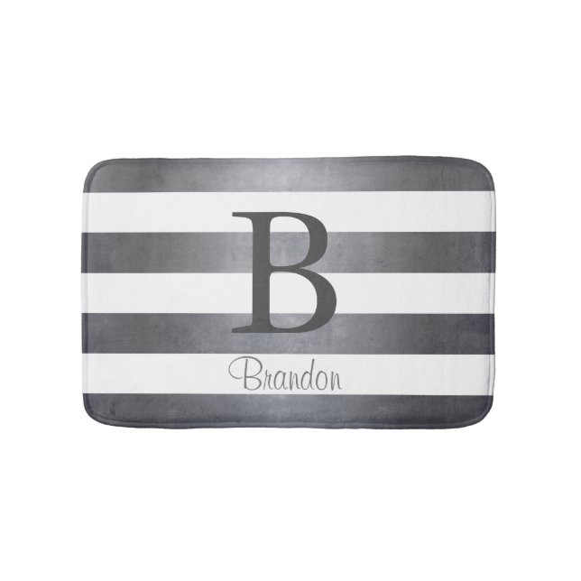 Tapete De Banheiro Nome elegante Cinza listrada monograma (frente)