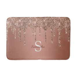 Tapete De Banheiro Nome Monograma com Gotas de Brilho em Rose Gold