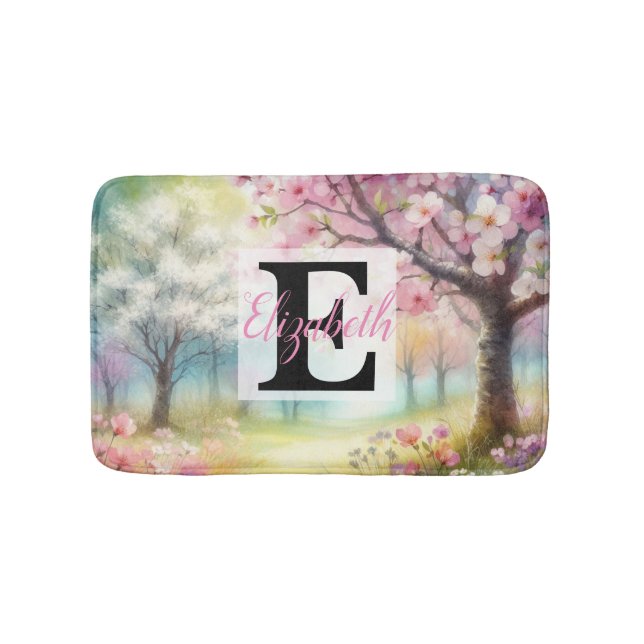 Tapete De Banheiro Nome monograma em aquarela Flores em pastos (frente)