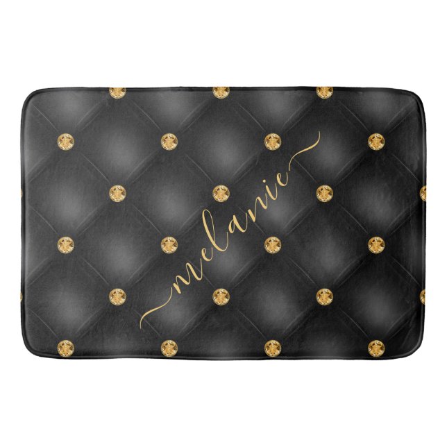 Tapete De Banheiro Nome Personalizado Bath Mat Preto com Diamante Dou (Frente)
