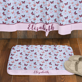 Tapete De Banheiro Nome personalizado de borboleta rosa-branca e azul