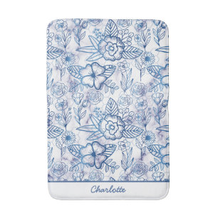 Tapete De Banheiro Nome personalizado de padrão uniforme floral azul
