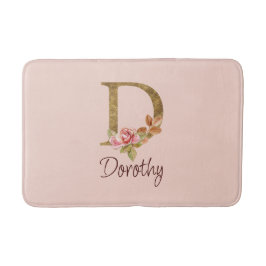 Tapete De Banheiro Nome Personalizado Folha de Ouro Rosa Cor-de-Rosa