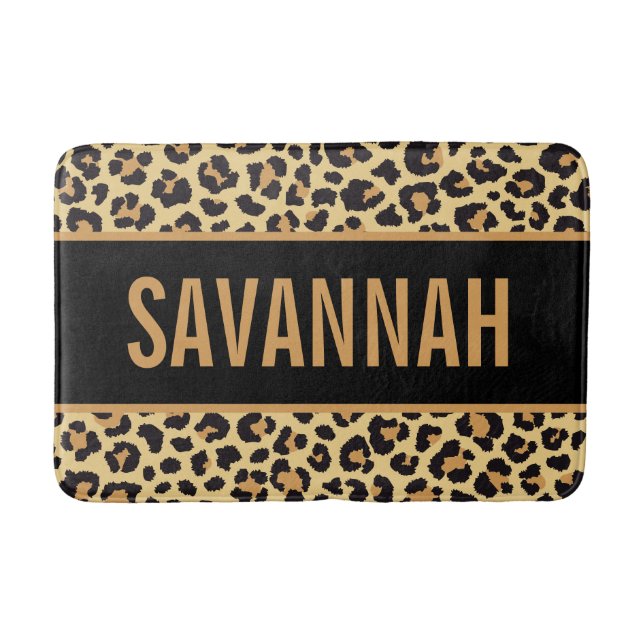 Tapete De Banheiro Nome personalizado Leopard Animal Print Patterno C (Frente)