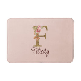 Tapete De Banheiro Nome Personalizado - Letra F Dourada Folha Esmagad