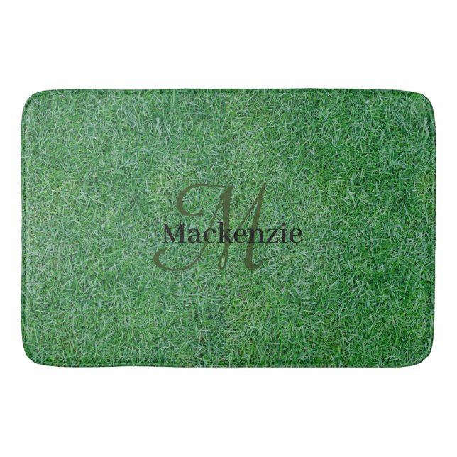 Tapete De Banheiro Nome Personalizado Monograma Zen Green Grass Lawn (Frente)