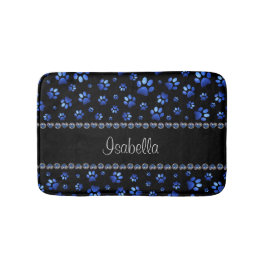 Tapete De Banheiro Nome personalizado, patas de cão com brilho azul