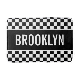 Tapete De Banheiro Nome Personalizado Xadrez Corrida Padrão Clássico