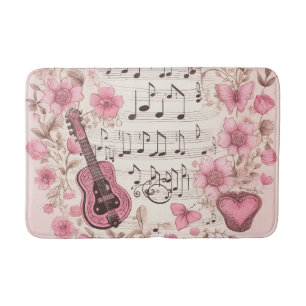 Tapete De Banheiro Notas de Música e Flores Estilo Retroativo