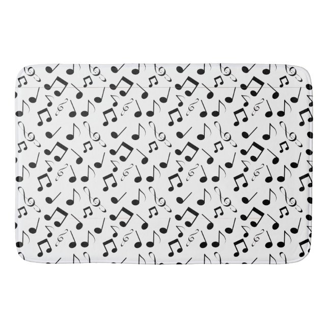 Tapete De Banheiro Notas Musicais a Preto e Branco Design Bath Mat (Frente)