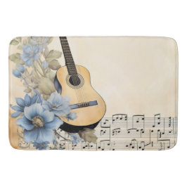 Tapete De Banheiro Notas Musicais de Guitarra Azul Flores