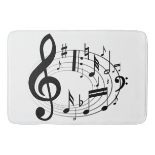 Tapete De Banheiro Notas Musicais Negras em Forma Oval