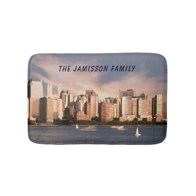 Tapete De Banheiro NYC Lower Manhattan Skyline com Nome Personalizado (frente)