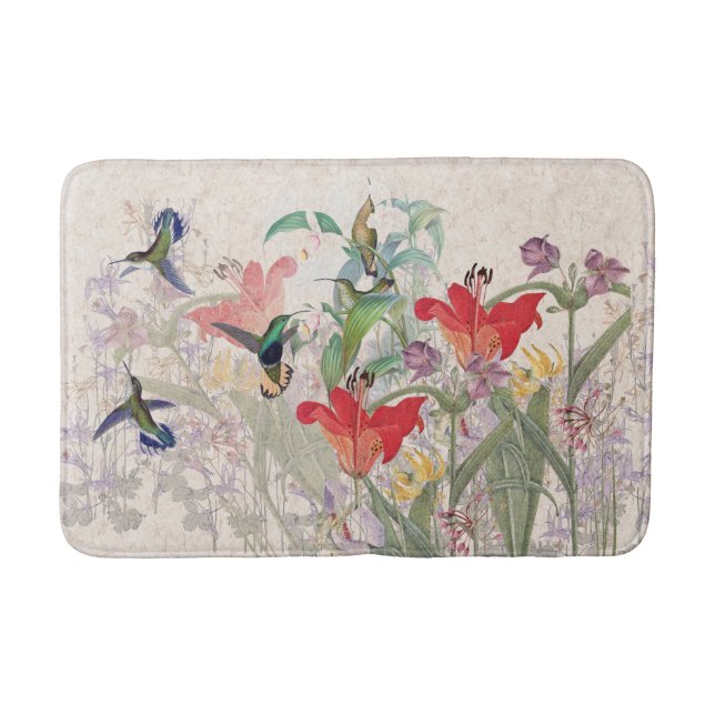 Tapete De Banheiro O lírio vermelho dos pássaros do colibri floresce (Frente)