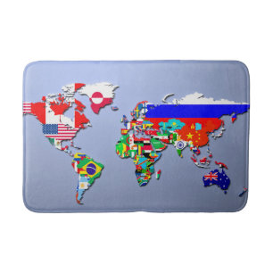 Tapete De Banheiro O mapa do mundo com suas bandeiras