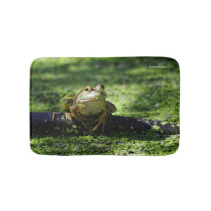 Tapete De Banheiro O sapo verde golpeia uma pose na mangueira