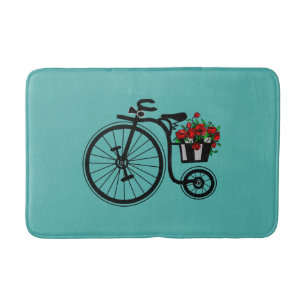 Tapete De Banheiro O vintage romântico floresce a bicicleta -
