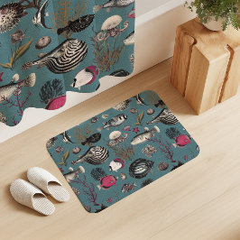 Tapete De Banheiro Oceania Fuchsia Grey Fishes on Blue Background