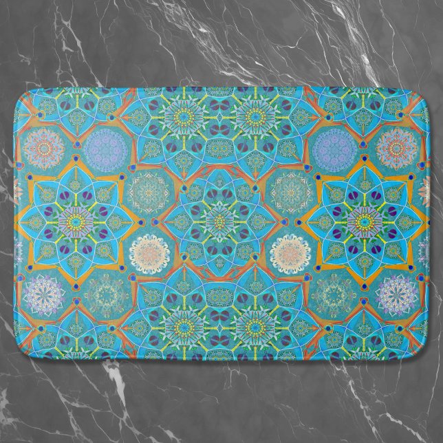 Tapete De Banheiro Octo Brighteno arabesque Moorish Turquoise (Criador carregado)