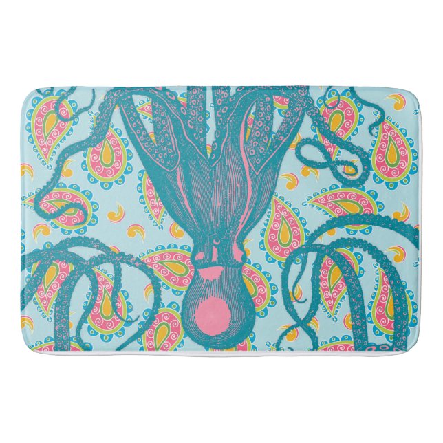 Tapete De Banheiro Octopus antigo em Blue Paisley (Frente)