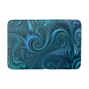 Tapete De Banheiro Octopus Azul e Teal Padrão Espiral de Tentáculos