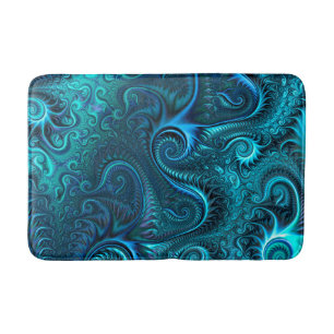 Tapete De Banheiro Octopus Azul e Teal Padrão Espiral de Tentáculos