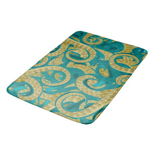 Tapete De Banheiro Octopus Bath Mat Teal Dourado