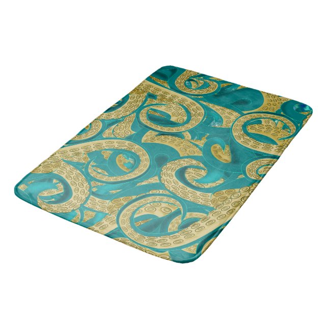 Tapete De Banheiro Octopus Bath Mat Teal Dourado (Angulado)