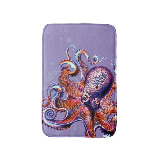 Tapete De Banheiro Octopus Laranja e Roxo (Frente Vertical)